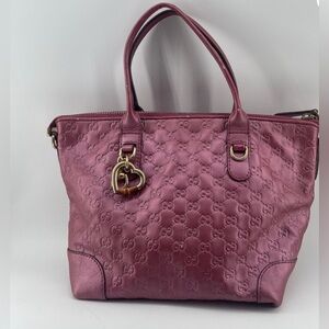 Gucci Mauve Leather Tote with Gold Heart Charm